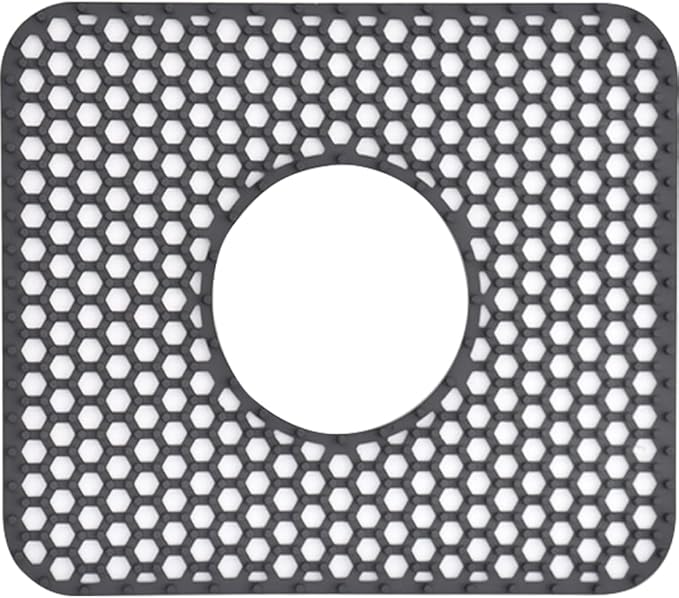 Silicone Sink Protectors for Kitchen - Non-Slip Heat Resistant Grid Mat for Farmhouse Porcelain Stainless Steel, Protects & Cushions Your Sink(Black 1PCS, 12.4"x10.4" Center Drain)