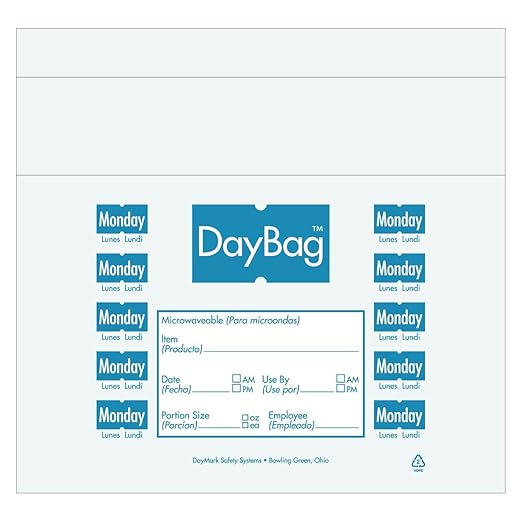 DayMark IT110201 Day of The Week Trilingual Portion Bag, Monday, 10" x 8.5", Blue (Pack of 2000)