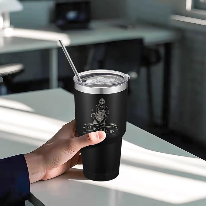 YOUKE OLA 14 Pack Insulated Tumbler Powder Coated Stainless Steel Double Wall Vacuum Travel Coffee Tumbler Cup with Lid and Straw for Laser Engrave DIY Gift 30oz Black
