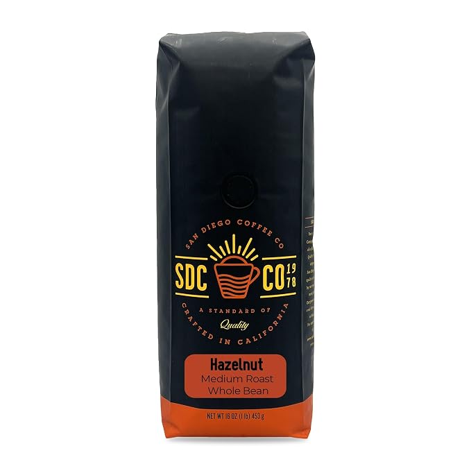 San Diego Coffee Hazelnut, Medium Roast, Whole Bean Coffee, 16-Ounce Bag Café en grano tostado