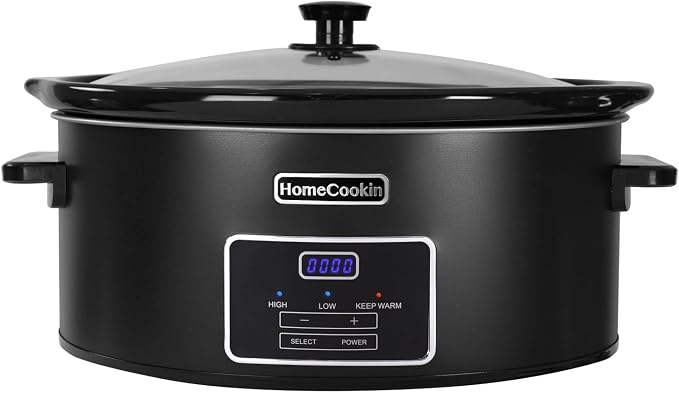 HOMECOOKIN 7 Quart Programmable Slow Cooker, Kitchen Appliances, Perfect Kitchen Small Appliance for Family Dinners, Black Stainless Steel