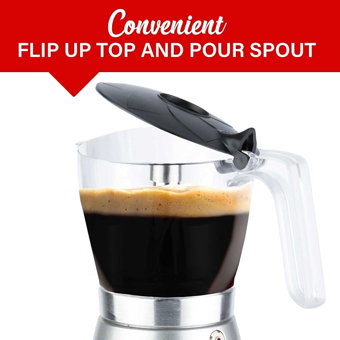 Brentwood TS-119S 550-Watt Cordless Electric Moka Pot Espresso Machine, 6-Servings (Silver)