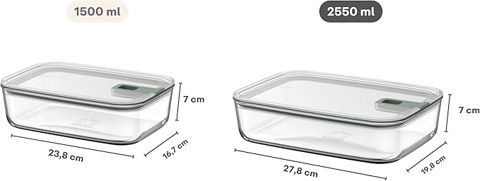 Mepal - Glass Food Container EasyClip - Container with lid & sliding closure - Meal prep boxen - Suitable for microwave, steam oven and oven - Airtight - 2,25 l - Nordic sage