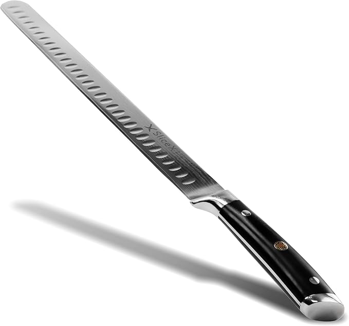 Luxury Brisket & Carving Knife - Thoughtful Gifts for Men and Dad - 12" Japanese AUS-10V Damascus Steel - 63+ HRC - Razor Sharp, Full Tang, Military Grade Ergonomic Handle