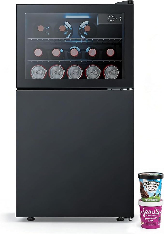 Antarctic Star 2.6 Cu. Ft. Mini Fridge, Compact Refrigerator with Freezer, Adjustable Temp, Reversible Door, LED Light for Home Office Bar Bedroom