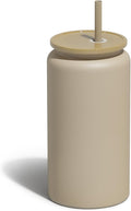 Glass Cups With Lids and Straws, 16oz Stainless Steel Beer and Iced Coffee Cup, Smoothie Drinking Cup, Brown (Textured Matte Finish, Not Sublimatable)
