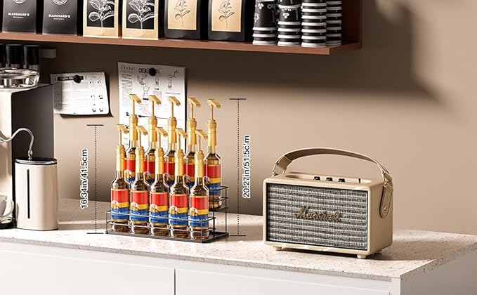 kimilus 10 Bottle Capacity Coffee Syrup Organizer 2 Tier Coffee Syrup Stand Shelf for Coffee Bar Kitchen Small Wine Rack for Bar Family Storage for Syrup Wine Dressing