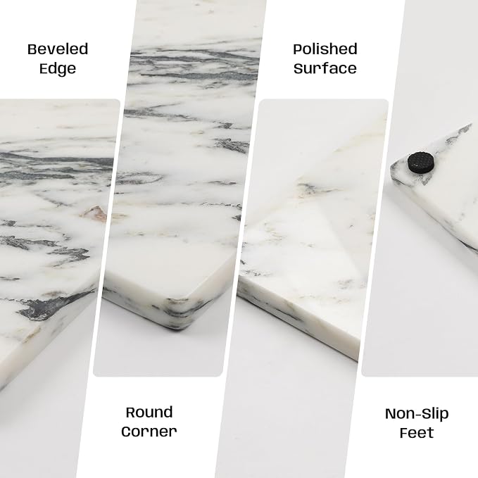 White Marble Cutting Board, 12x20 Inch Marble Pastry Board With Non-Slip Feet For Cheese, Charcuterie, Dough, Chocolate, Dessert, Pack Of 1 Piece