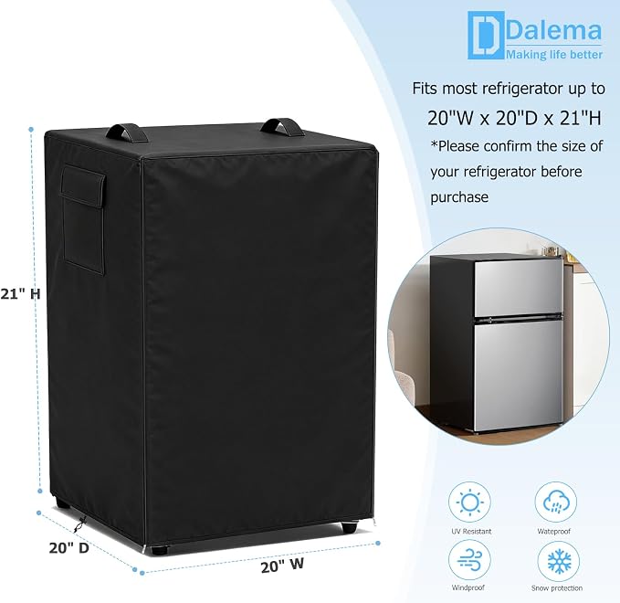 Outdoor Refrigerator Cover,600D Heavy Duty 100% Waterproof Upright Freezer Cover,Outside Stand Up Fridge Covers.Front Can Be Rolled-Up by Zippers.(Black,20" W x 20" D x 21" H)