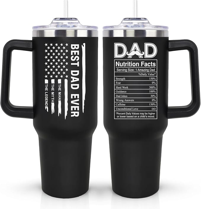 LHSCVUFASC Fathers Day Gift for Dad from Daughter, Son - Birthday Christmas Tumbler Gifts for Husband Dad - Best Ever Dads Gifts Ideas for New Daddy - 40 Oz Stainless Steel Tumbler Coffee Cup