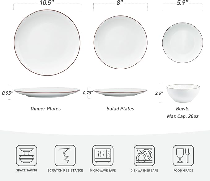 Famiware Venus Stoneware Dinnerware Sets for 4, 12 Piece Plates and Bowls with Rim, Handcrafted Speckled Patterns, Matte White