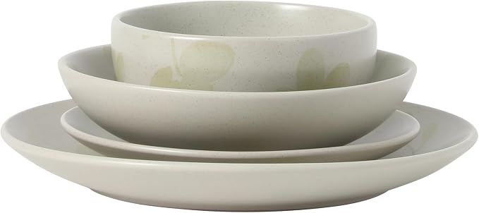 Gibson Home Admiral Hall Plates and Bowls Set, 16-Piece Floral Dinnerware Set, Green Stoneware Dish Set, Dinner Plates, Salad Plates, Pasta Bowls & Cereal Bowls