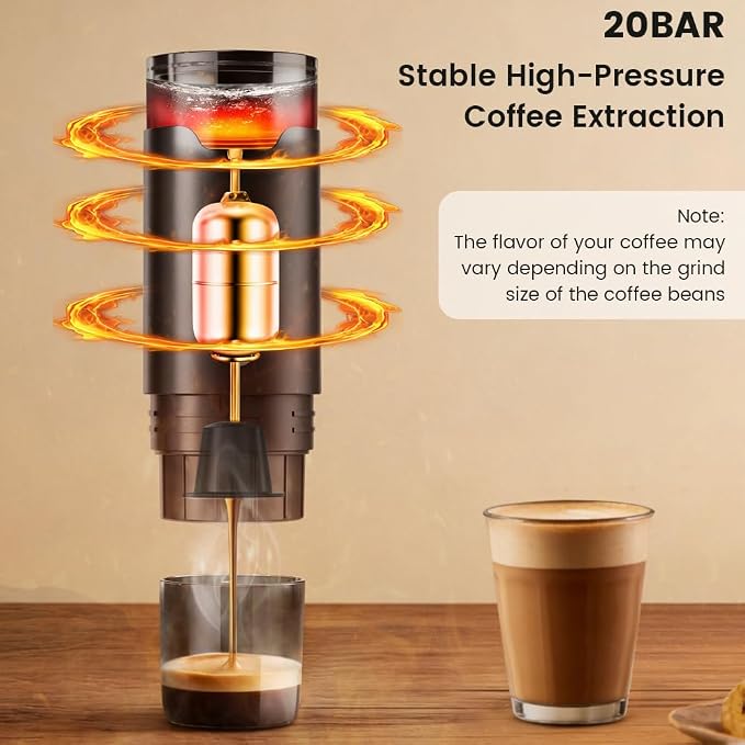 Portable Espresso Machine, Travel Coffee Maker with 2000mAh Battery USB-C Charging, 3-in-1 Electric Espresso Brewer for Ground Coffee & Capsule, for Camping Hiking Car Office