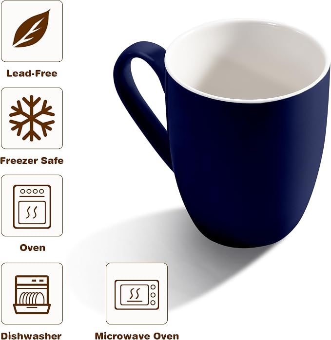 Urbanstrive 16 oz Large Coffee Mugs Set of 4 Ceramic Coffee Mug White Coffee Cups Tea Cups Idea Gift for Women Men House Warming Gifts New Home Office, Dark Blue 4 Pack
