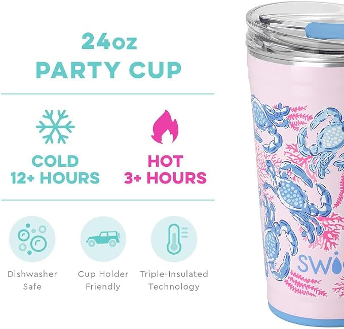 Swig Life 24oz Party Cup, Stackable Insulated Travel Coffee Tumbler with EZ Slider Lid, Cup Holder Friendly, Stainless Steel 24 oz Tumbler, Reusable Coffee Mug (Get Crackin)