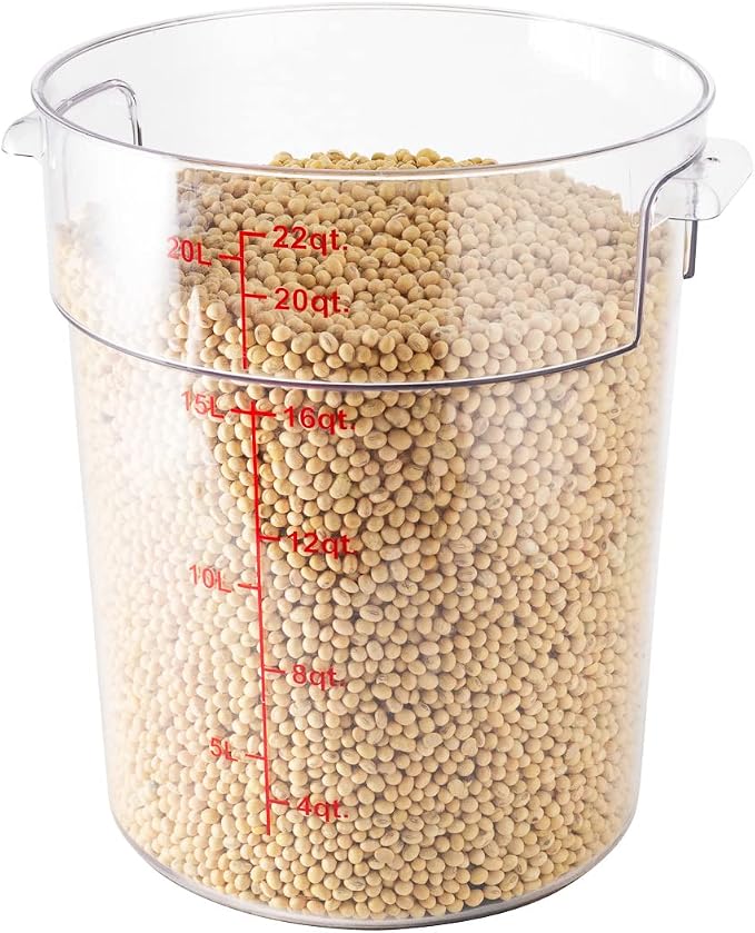 Restaurantware Met Lux 22 Quart Food Storage Container, 1 Round Commercial Storage Container - Lid Sold Separately, With Volume Markers, Clear Plastic Food Prep Bucket, Space-Saving Storage