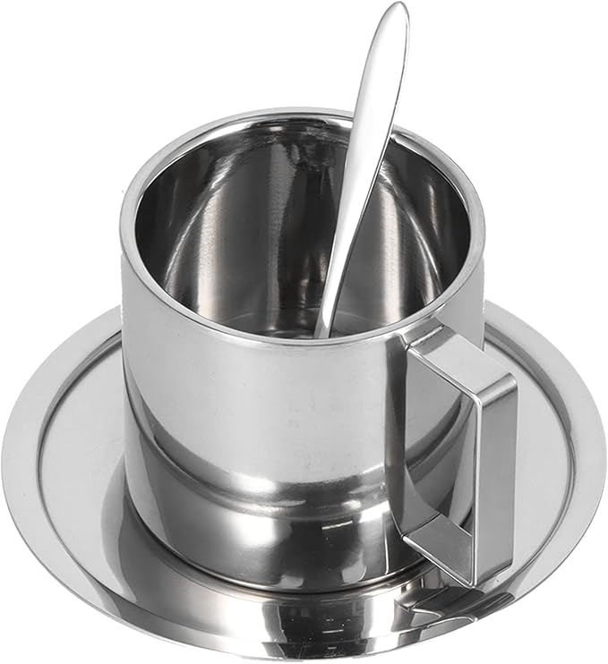 Coffee Cup Set,3PCS/Set Insulated Stainless Steel Double Walled Mugs Milk Tea Cup with Spoon Set(280ml)