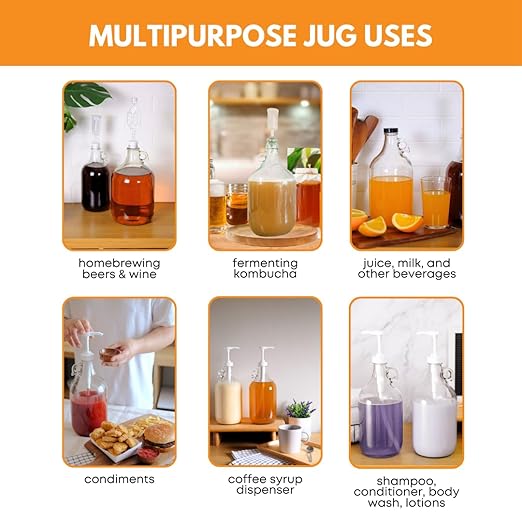 Fastrack 4-Pack 1 Gallon Glass Jug Set (128 oz) w/ White Metal Caps | Multipurpose 1 Gallon Jug, & Detergent Dispenser for Laundry, Glass Jar for Liquids, Water & Juice