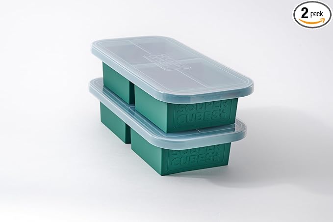Souper Cubes 2 Cup Silicone Freezer Tray with Lids, Perfect for Storing Lasagna, Leftovers, Sauces, Portioned Meals and More, Silicone Soup Freezer Molds for Meal Prepping - Kale - 2-Pack