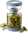 Homnoble Pickle Jar with Strainer Flip for Pickle Juice Separator from Wet and Dry, Upgrade Food-grade ABS Lid and BPA Free Hourglass Pickle Jar for Airtight Food Storage, Haze Blue