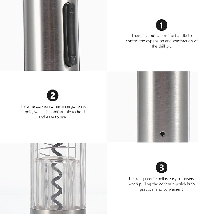 Lurrose Automatic Electric Wine Opener Rechargeable Stainless Steel Corkscrew with Vacuum Stopper and USB Charging Cable Practical Lightweight Wine Bottle Opener for Home Party and