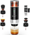 Portable Espresso Maker with Removeable Battery, Portable Espresso Machine with USB-C, 3-in-1 Small Espresso Machine with Ground Coffee & Capsules (NS＆DG) for RV, Hiking (Black)