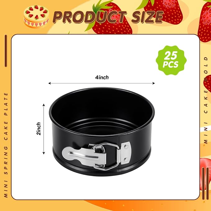 Sunnyray 25 Pcs 4 Inch Springform Pan for Baking Mini Cheesecake Pans with Removable Bottom Nonstick Leakproof Round Cake Mold Spring Form Molds for Mini Cheesecake Pizza and Quiches (Black)