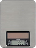 Taylor Light Powered Digital Kitchen Scale, Light Energy Scale with Stainless Steel Platform, Light Powered Panel with Endless Power, No Batteries Needed, Energy-Saving, High 11lb Capacity, Silver