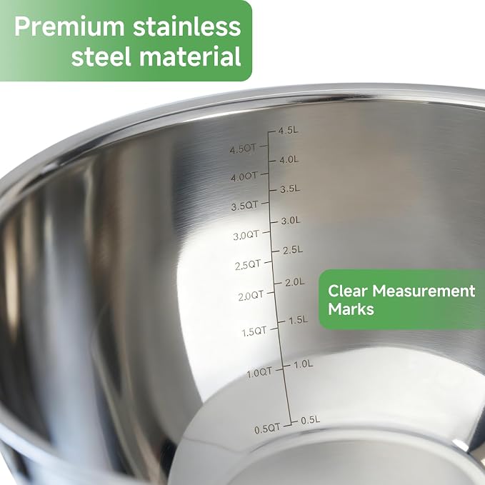 Mixing Bowls with Airtight Lids, Stainless Steel Nesting Bowl Set with Clear Lids & Valve, 3 Essential Sizes (1.5/3/5 QT), Measurement Marks, Non-Slip Silicone Base, Food Prep & Fridge Storage, Pink