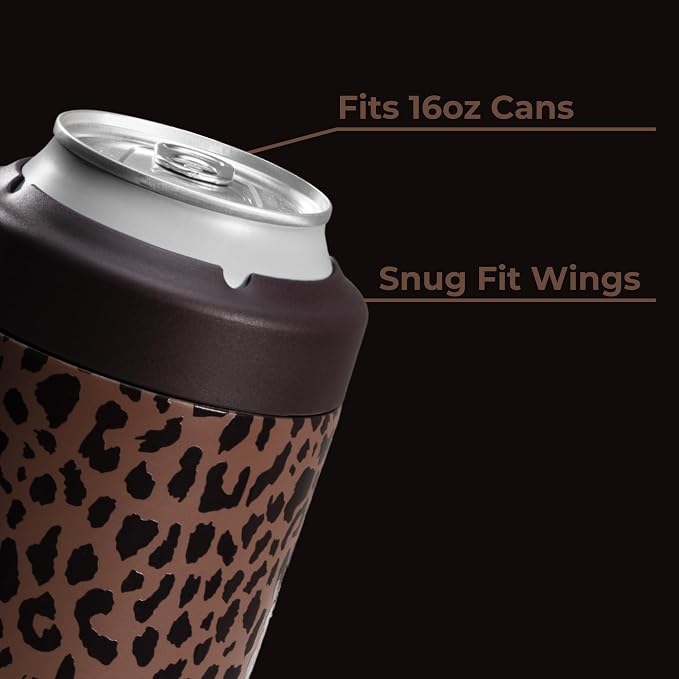 HydroJug Tall Can Cooler 16 oz, Stainless Steel Can Holder, Brown Leopard