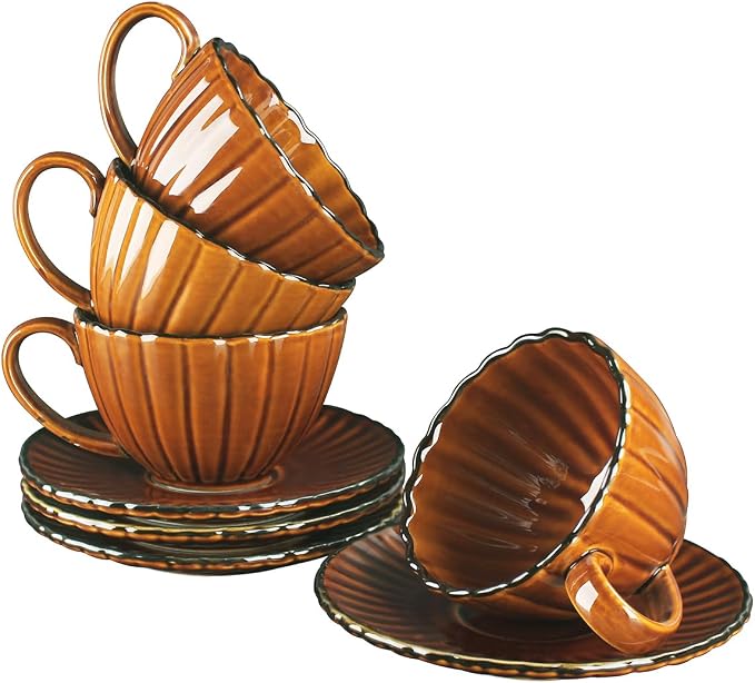 7.4 oz Ceramic Coffee Mug, Reactive Glaze Mug, Suitable for Latte, Coffee, Tea, Soup, Ideal for Office and Home Use, Dishwasher and Microwave Safe, 4-Pack Brown.
