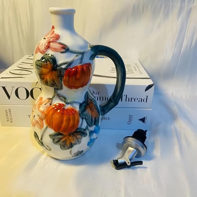 18.26oz/540ml Decorative Olive Oil Dispenser Bottle for Kitchen,Hand Painted Relief Ceramic Olive Oil Bottle,Ceramic Oil Container (Pumpkin)