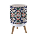 Trash Can with Lid Gorgeous seamless pattern white colorful Moroccan Portuguese tiles Press Top Round Small Garbage Bin with Wooden Legs Waste Basket for Kitchen Bedroom Nursery 7L/1.8 Gallon