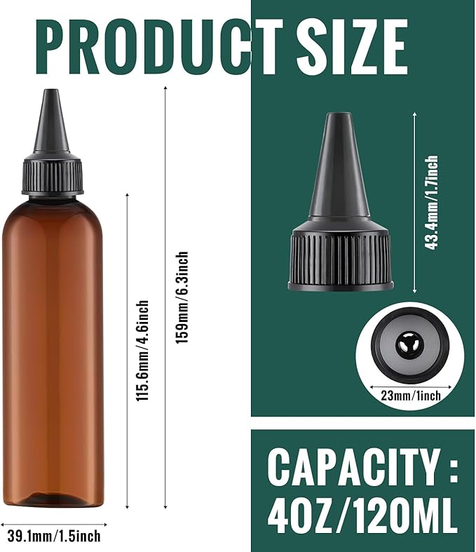 Irenare 80 Pcs 4 oz Plastic Squeeze Bottles Bulk Hair Oil Applicator Bottles Boston Empty Squeeze Condiment Bottle with Twist Top Cap Leak Proof for Liquids Oils Art Crafts Household Kitchen (Brown)