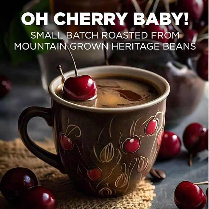 Maud's Cherry Flavored Coffee Pods, 18 ct, Medium Roast Flavored Coffee in Single Serve Pods – 100% Arabica Beans, Compatible with Keurig K Cups Maker