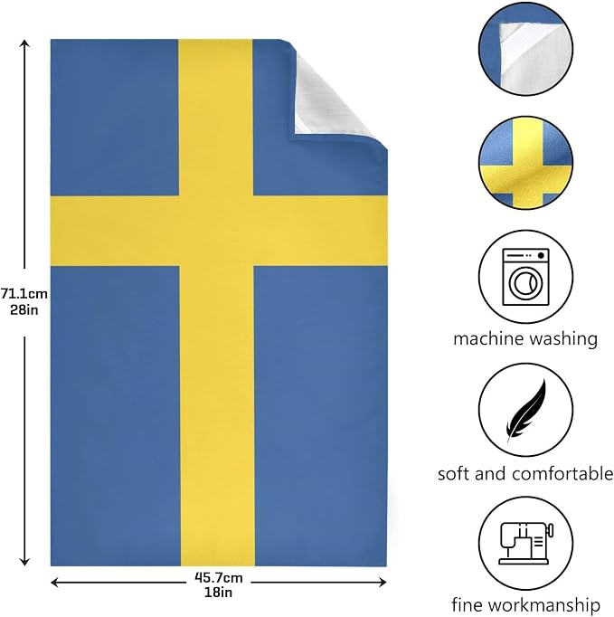 Swedish Flag Kitchen Towels Set with Hanging Loop, Kitchen Hand Towels, Tea Towels, Premium Dish Towels for Kitchen, Quick Drying Kitchen Towel Set 18”x 28”