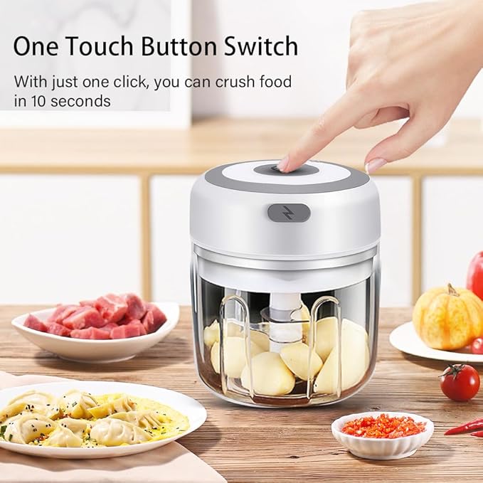 HQZG Small Household Wireless Electric Garlic Crusher 100ML/250ML capacity Mash Portable Detachable blade Automatic Garlic Puller Kitchen God