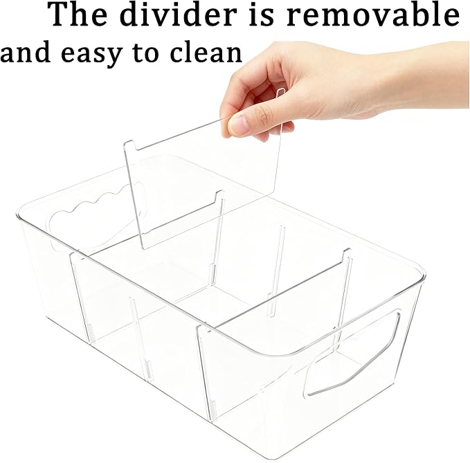 SPACELEAD 4 Pack Clear Drawer Organizers with Dividers, Plastic Bins | Ideal for bathroom vanity makeup storage or kitchen snack sorting. Say goodbye to messy drawers instantly with these trays.