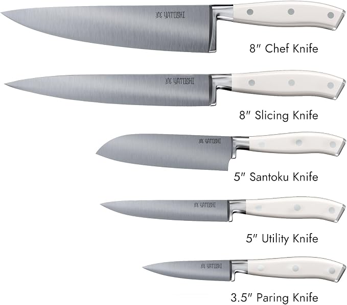 Yatoshi Knives Yatoshi Magnetic Kitchen Knife Block Set 6 Pcs White - Pro Kitchen Knife Set Ultra Sharp High Carbon Steel