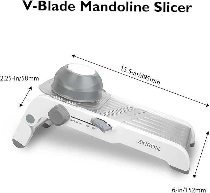 ZKIRON Large Mandoline Slicer for Kitchen - Professional Stainless Steel Onion Slicer & Cabbage Shredder, Integrated 2-in-1 Blade for Waffle & Smooth Cuts, Safety Hand Guard Included (Gray)
