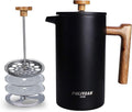 POLIVIAR French Press Coffee Maker, 34 Ounce Coffee Press with Real Wood Handle, Double Wall Insulation & Dual- Filter Screen, Food Grade Stainless Steel for Good Coffee and Tea (Vintage)