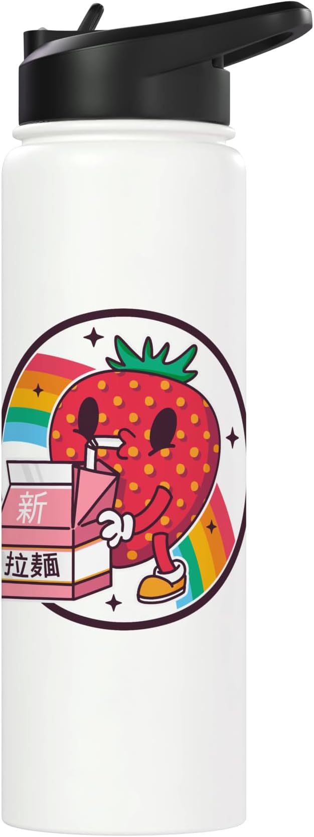 Strawberry Milk Carton Kawaii Retro Rainbow Anime Stainless Steel Insulated Water Bottle