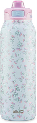 Ello Pop & Fill 32oz Stainless Steel Water Bottle with QuickFill Technology, Double Walled and Vacuum Insulated Metal, Leak Proof Locking Lid, Straw and Chug, Reusable, BPA Free, Serene Bloom