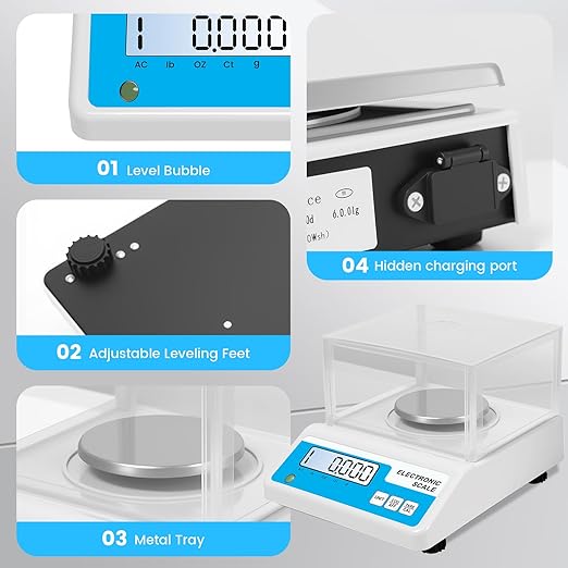Lab Analytical Balance Scale 500g x 0.001g, 001 Gram Scale High Precision Digital Scale with Windshield, Jewelry Scale for Gold Powder Laboratory Kitchen School, 4 Units with LCD Display