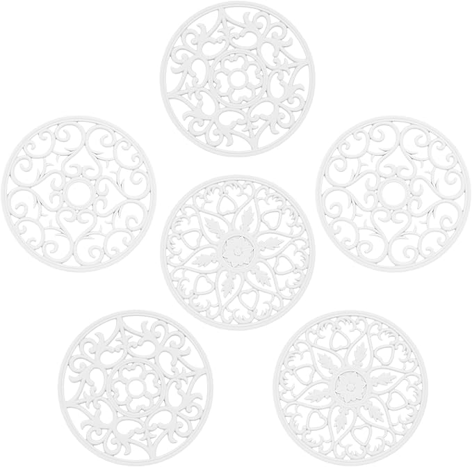 Silicone Trivets Mats for Hot Dishes, Countertop, Hot Pots and Pans, Heat Resistant Modern Silicone Hot Pads for Kitchen Table, White Trivet Mats Round, Multi-Use Intricately Mat
