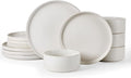 Famiware Star Dinnerware Sets, Plates and Bowls Set for 4, 12 Pieces Ribbed Dishes - Chip and Scratch Resistant, Microwave and Dishwasher Safe Tableware, Matte White