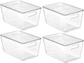 4Pcs Clear Organizer Bins with Lids, PET Plastic Storage Bins 11x6x6.2 Cabinet Organizer with Handle Perfect for Bathroom, Cabinet, Kitchen, Fridge Pantry Organizers And Storage
