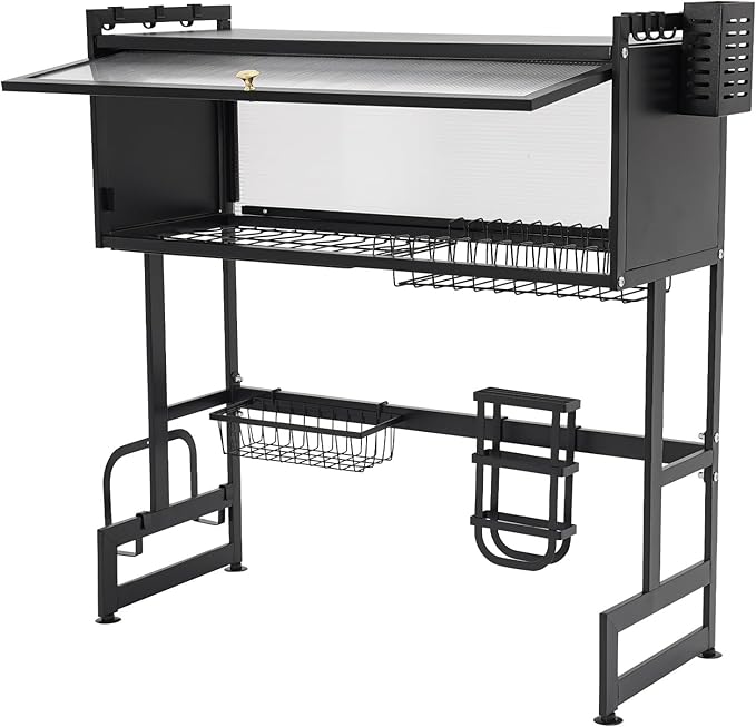 Over Sink Dish Drying Rack, Stainless Steel Dish Drainer Drying Rack Above Sink Storage Organization for Kitchen Sink Black