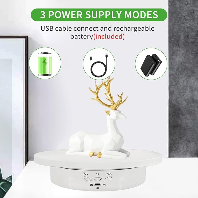 Remote Motorized Rotating Display Stand Turntable with Rechargeable Battery Motorized Lazy Susan with 5.74/7.08/8.66 inch Replacement Cover 3 in 1 for Photography Products and Shows (White)