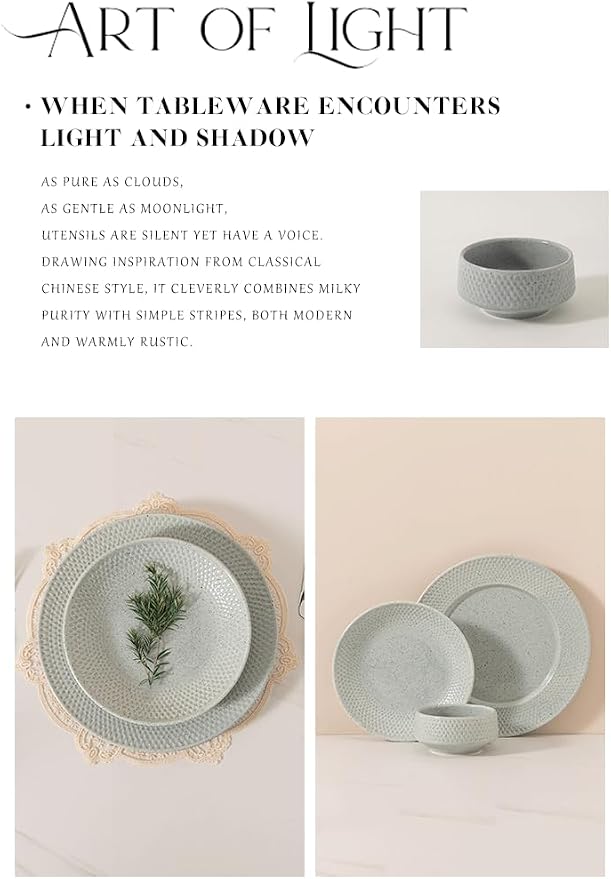 4-piece set, ceramic, embossed B design plate and bowl set, microwave and dishwasher tableware set, shatterproof and scratch resistant dinner set, irregular edge design, white